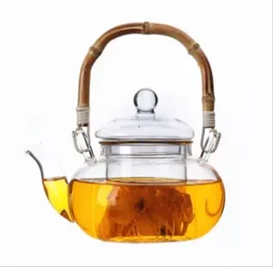 Transparent Hersteller Mikrowelle Glas Teekanne Bambus Griff Mit Infuser