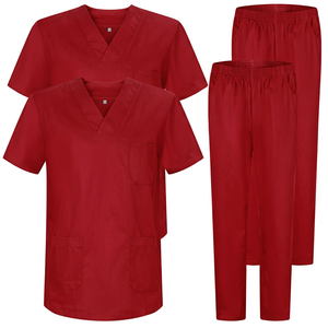Ensemble de blouses médicales unisexes bleu marine, haut à col en V avec poches et pantalon à taille élastique pour usage hospitalier, en coton et polyester tissé - Product Image 3