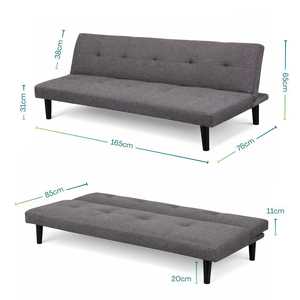 Divano Letto a 3 Posti 165x76x65 Cm con Schienale Reclinabile in Tessuto Effetto Lino Grigio per Soggiorno - Product Image 2
