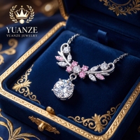 Pendentif en moissanite rose en forme de vigne OEM ODM, plaqué or 18 carats, collier de luxe en argent avec chaîne à maillons pour femme, motif floral