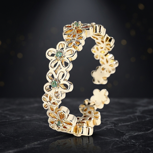 Anillos de Zirconia con Incrustaciones de Flores de Moda en Color Azul Cielo HengDian, Chapados en Oro de 18K, para Mujer, Unisex, Impermeables, para Cualquier Ocasión - Product Image 3