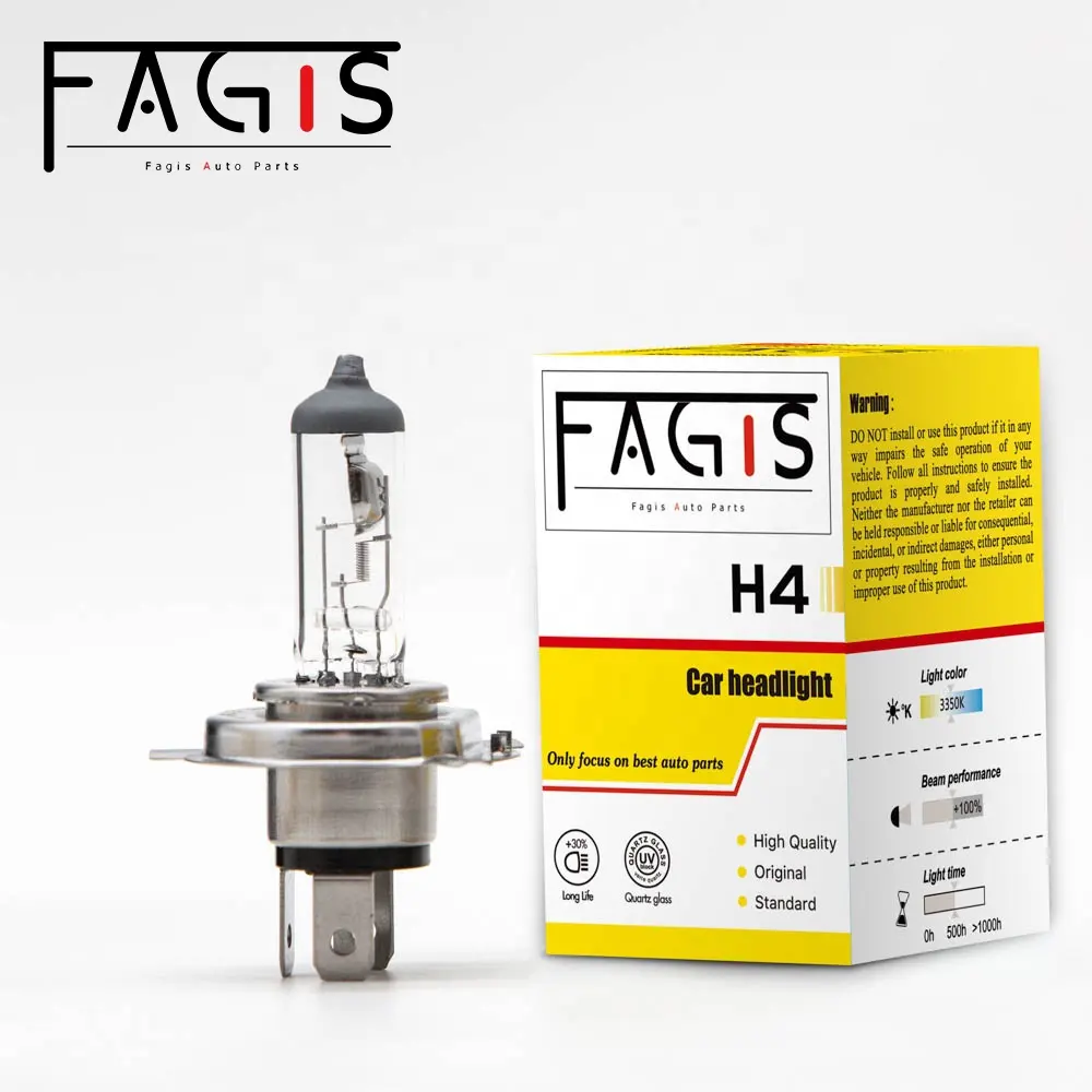 Fagis h4 p43t lampu depan mobil, Bohlam halogen otomatis putih bening 12v 100/90w
