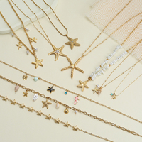 Collares con Colgante de Estrella de Mar de Acero Inoxidable, Chapado en Oro PVD, Antideslustre, con Perlas y Conchas Marinas, Tema Oceánico, Joyería de Playa para Mujer, Verano