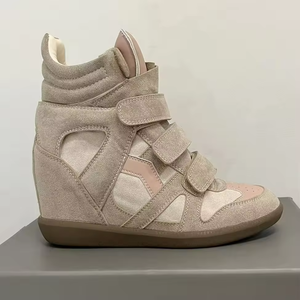 Zapatos deportivos de alta calidad para mujer, con plataforma y tacón de cuña, botas de nieve de cuero genuino, zapatos casuales de algodón de caña alta. - Product Image 5