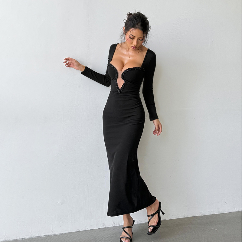 tight long casual dresses Long Sleeve Maxi Long Tight Fitted Maxi Dresses Maxi Dress Casual Long Sleeve Dress Women's Temu Netherlands