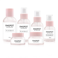 Botol kosmetik kaca merah muda Bening, dengan pompa Losion ramah lingkungan, Set toples kaca krim, botol kosmetik ramah lingkungan