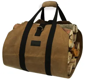 New design Custom Waxed canvas log carrier bag Firewood Carrier Log Tote Bag