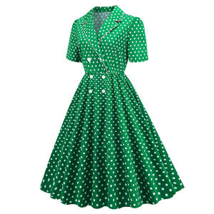 Rétro femmes 1950s 1960s <span class=keywords><strong>pin</strong></span> <span class=keywords><strong>up</strong></span> vêtements VM2125 # vintage coton vert chemise à manches courtes robes - Product Image 2