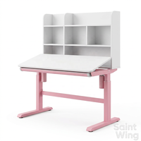 Bureau d'étude ergonomique en métal pour enfants, réglable en hauteur avec 3 moteurs, plateau inclinable, étagère, rose, bleu, école