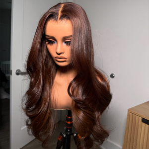 Wig rambut manusia warna coklat 13X4 HD/transparan renda Frontal Wig tanpa lem gelombang tubuh renda Wig depan untuk wanita - Product Image 2