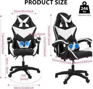 Chaise de jeu blanche de massage ergonomique, moderne <span class=keywords><strong>et</strong></span> élégante <span class=keywords><strong>Fauteuil</strong></span> de joueur pivotant populaire <span class=keywords><strong>Fauteuil</strong></span> de bureau d'ordinateur en cuir de luxe - Product Image 6