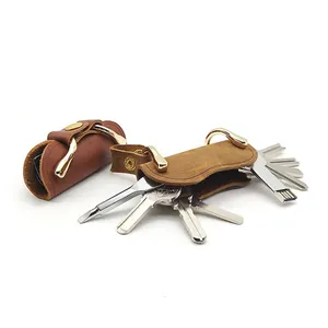 पुरुषों महिलाओं कस्टम लोगो थोक असली लेदर चाबी का गुच्छा कुंजी बटुआ धारक आयोजक