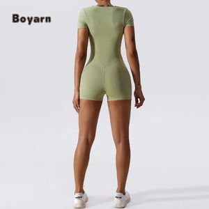 Boyarn Quick Dry Breathable Four-Way Stretch Eco-Friendly <b>Women</b> Yoga Jumpsuit Short Sleeved Workout <b>Romper</b> for Gym Fitness - Product Image 2
