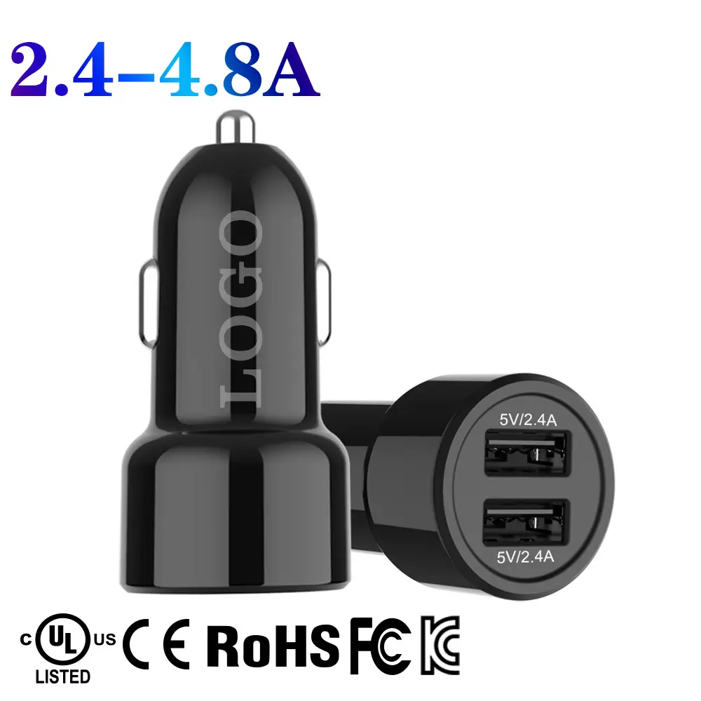 IBD أفضل جودة OEM شعار المزدوج Qc Usb usb-a Usba سريع هاتف محمول 2.4A 3.1A 4.8A 2 ميناء الذكية 5V 12V 24V 12W 24W 15W شاحن سيارة