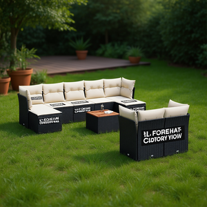 Black Garden <b>Sofa</b> <b>Set</b> With Cushions UV Resistant PE Rattan Outdoor Furniture Contemporary Design Waterproof Garden Use - Product Image 2