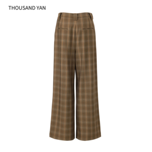 <span class=keywords><strong>Pantaloni</strong></span> Vintage Britannici a Gamba Larga a Vita Alta con Stampa Scozzese Marrone per <span class=keywords><strong>Donna</strong></span>, Eleganti e Aderenti per Ufficio - Product Image 2