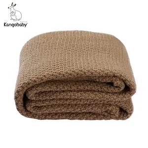 Kangobaby Manufacturer Wholesale Super Soft Warm organic baby knit blanket Bamboo cotton Throw baby muslin swaddle blankets