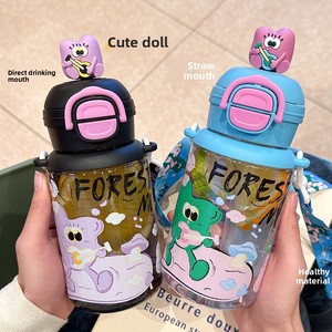 JY漫画ストロー付き子供用可愛い学生用クロスボディストラップ水筒、夏用保温保冷機能付き - Product Image 4