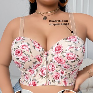 Reggiseno <span class=keywords><strong>imbottito</strong></span> quotidiano in maglia traspirante con stampa floreale di grandi dimensioni da donna con spalline rimovibili con ferretto - Product Image 3