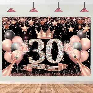 Rose Gold Birthday Backdrop 30 Year Old Happy Birthday Party Supplies Photography Background Happy 30th Birthday Banner