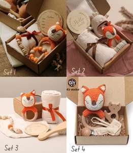 Kaiyue Hot Bán bé bộ quà tặng bông thỏ Comforter đồ chơi bằng gỗ Milestone Teether Headband vớ dệt kim chào đón sinh nhật thiết lập - Product Image 5