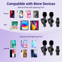 Microphone Lavalier Stéréo Sans Fil Rotatif pour Interview en Direct, Extérieur, Mini Micro Anti-Bruit pour iPhone et Android