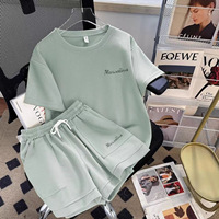 Ensemble short et haut à manches courtes pour femme, style coréen, uni, décontracté, respirant, pour usage quotidien, imprimé numérique