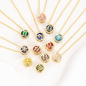 Collar <span class=keywords><strong>de</strong></span> cadena para clavícula con <span class=keywords><strong>signo</strong></span> del zodíaco hueco <span class=keywords><strong>de</strong></span> doble cara, chapado en oro <span class=keywords><strong>de</strong></span> 18k, con circonita colorida <span class=keywords><strong>de</strong></span> 12 meses, ¡Gran oferta! - Product Image 4