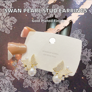 Fashion Korean Gold Plated Trendy Swan Imitation Pearl Rhinestone <b>Stud</b> <b>Earrings</b> Women's Delicate Statement Jewelry - Product Image 2