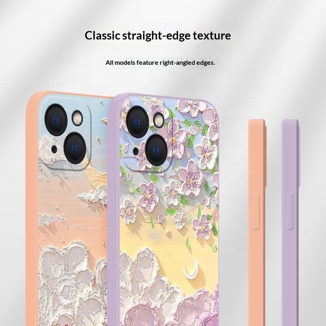Promotional Custom Oil Painting Liquid Silicone Phone Case Artistic Design Protective Back Cover