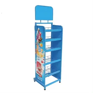 Supermarket Display Rack ,5 Tiers Snack Food Display Rack With 2 Photo Chips Clip,Display Shelves with Billboard For Shops,Store