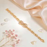 Set Gelang Wanita Dubai Lapis Emas 18K Motif Hati Daun Mikro Pave Cubic Zirconia Rantai Gelang Pernikahan Perhiasan Tangan Pengantin