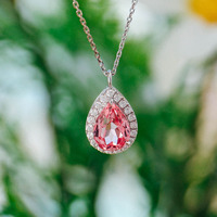 Collier pendentif de luxe en or rose 14 carats avec saphir rose et moissanite, idéal pour un cadeau quotidien