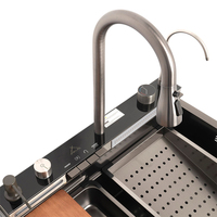 Évier de cuisine cascade multifonction intelligent en acier inoxydable à double bac, fait main, prix compétitif