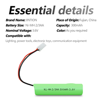 JINTION 3.6V 300mAh 2/3AA Tipe Stick Suhu Tinggi HT Isi Ulang Kustom OEM Lampu Darurat Paket Baterai NiMH