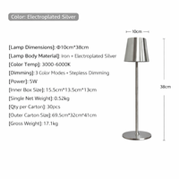 Lampe de table LED rechargeable en métal de couleur moderne, à gradation tactile progressive, pour restaurant, bar, mariage