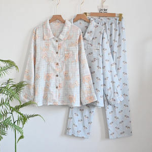 Algodón doble gasa romántico invierno manga larga cintura elástica transpirable lindo mujeres dibujos animados estampados <span class=keywords><strong>pijamas</strong></span> ODM/OEM logotipo personalizado - Product Image 2