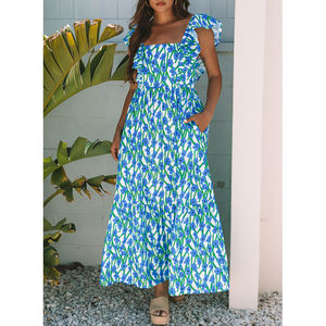 Sevgili-sevgilisi toptan moda butik giyim kadınlar Vestido Boho Bohemian çiçek baskılı büzgülü kısa kollu uzun Maxi elbise - Product Image 3