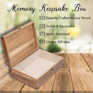 Caja de recuerdo de memoria-Caja de madera grande con tapa con bisagras-Caja de almacenamiento de madera decorativa rústica con forro de cuero de gamuza - Product Image 4