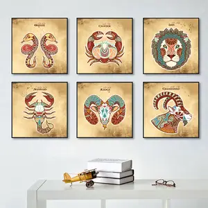 Lion Horoscope Scorpio Canvas Prints Zodiac Sign Vintage Canvas Painting Abstract Wall Art Picture For Living Room Home Decor