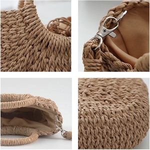 Personalized Boho Style Women's <b>Light</b> Weight Knitted Tote Bag Customizable Handbag with <b>Shell</b> Shape Made From Natural Straw - Product Image 5