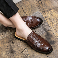 Babouche Homme en Cuir Noir Semelle Cuir Chaussures Mules Tendance à Enfiler Décontractées Hommes Demi-Chaussures en Cuir