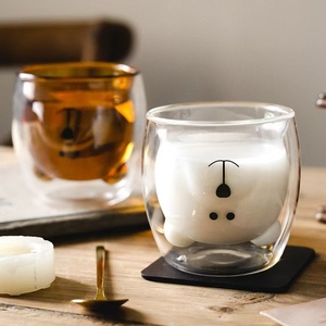 Tasses à café, lait et jus en verre à double paroi en borosilicate, avec logo personnalisé, nouveau design de chats et d'ours de dessin animé, isolation thermique - Product Image 3