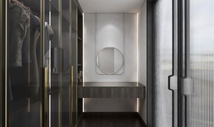 Système d'organisation de <span class=keywords><strong>placard</strong></span> haut de gamme avec portes vitrées, armoires modulaires blanches et grises pour rangement moderne de <span class=keywords><strong>chambre</strong></span> à coucher - Product Image 4