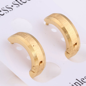 Gold <b>Cuff</b> <b>Earrings</b> 4MM Frosted Texture Stainless Steel Everyday Wear Geometric Round Design - Product Image 4