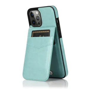 翻盖卡座手机套PU皮革扣支架钱包，带卡座背面手机套，适用于iPhone 14 15 Pro Max