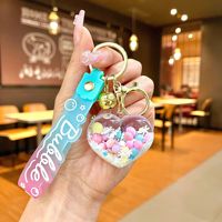 Veilleuse créative flocon de neige perle colorée en forme de coeur amour porte-clés liquide coulant sable bouteille Girly huile porte-clés