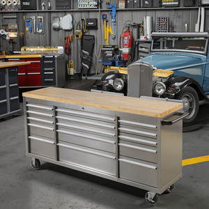 Thép không gỉ bàn làm việc với sắt xử lý sơn tĩnh điện gỗ tủ công cụ giỏ hàng cho nhà Để Xe Hội thảo tùy chỉnh OEM hỗ trợ - Product Image 6