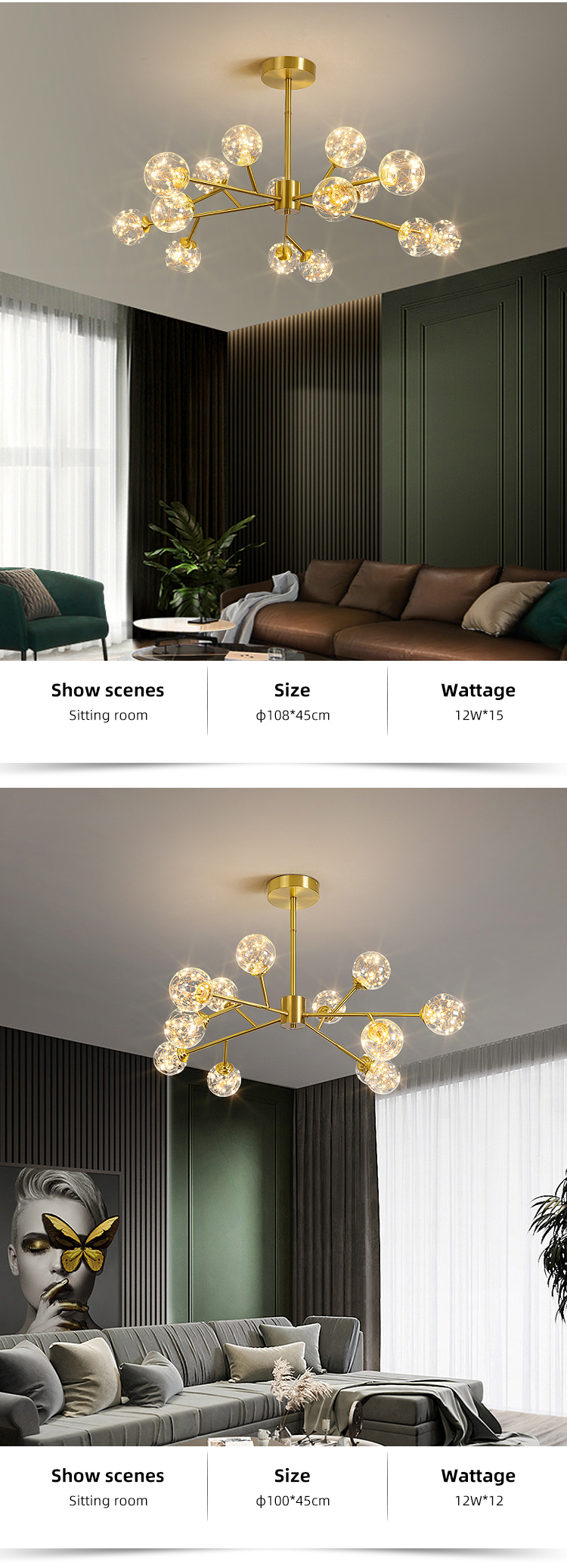 Copper Glass Shade Indoor Living Room Bedroom  Home Decorative Chandelier Light