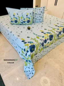 Parure de lit 100 % coton, imprimée par décharge, respirante, drap et taies d'oreiller, qualité A, 400 fils au pouce carré, style pastoral - Product Image 1